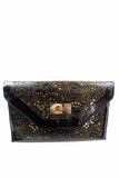 Womens Cut Out Rectangle Envelope Clutch Black/Gold Wedding Party Bag