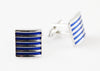 Mens Blue And Silver Striped Square Cufflinks