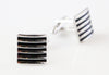 Mens Black And Silver Striped Square Cufflinks