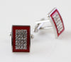 Mens Red Rectangle With Diamante Inner Cufflinks