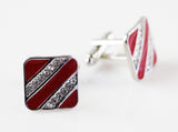 Mens Square With Red And Silver Diagonal Stripes Cufflinks
