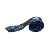 Mens Cornflour Blue With Black & Yellow Plaid Striped 5cm Skinny Neck Tie