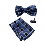 Mens Cornflower Blue Rectilinear Matching Bow Tie, Pocket Square & Cuff Links Set