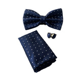 Mens Navy Gridded Squares Matching Bow Tie, Pocket Square & Cuff Links Set