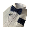 Mens Navy Gridded Squares Matching Bow Tie, Pocket Square & Cuff Links Set