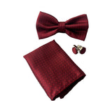 Mens Maroon Checkered Matching Bow Tie, Pocket Square & Cuff Links Set