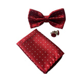 Mens Red Gridded Squares Matching Bow Tie, Pocket Square & Cuff Links Set