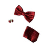 Mens Red Gridded Squares Matching Bow Tie, Pocket Square & Cuff Links Set