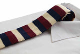 Knitted Thick Striped Navy, Latte &  Maroon Striped Patterned Neck Tie