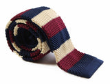 Knitted Thick Striped Navy, Latte &  Maroon Striped Patterned Neck Tie