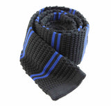 Knitted Black & Royal Blue Striped Patterned Neck Tie