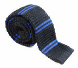 Knitted Black & Royal Blue Striped Patterned Neck Tie