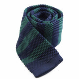 Knitted Thick Bottle Green & Navy Striped Patterned Neck Tie