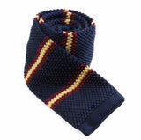 Knitted Navy, Yellow & Maroon Striped Patterned Neck Tie