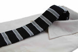 Knitted Black, Grey & White Striped Patterned Neck Tie