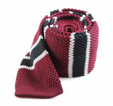 Knitted Maroon, Black & White Striped Patterned Neck Tie