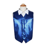 Royal Blue Boys Junior Sequin Patterned Vest Waistcoat