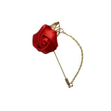 Womens Red Rose With Gold Leaf Flower Suit Blazer Jacket Lapel Pin