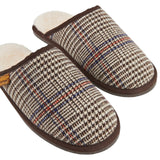 Mens Hush Puppies Sled Slippers Slip On Shoes Natural Plaid Leather Wool