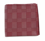 Mens Red & Silver Checkered Silk Pocket Square