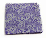 Mens Silver & Purple Boho Paisley Silk Pocket Square