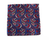 Mens Blue, Red & Silver Paisley Silk Pocket Square