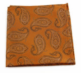 Mens Orange & Brown Paisley Silk Pocket Square