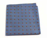 Mens Light Blue & Orange Small Polka Dot Silk Pocket Square