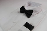 Mens Black Plain Bow Tie & Matching Pocket Square Set