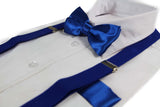 Mens Blue 100cm Suspenders & Matching Bow Tie & Pocket Square Set