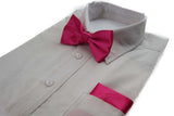 Mens Hot Pink Plain Bow Tie & Matching Pocket Square Set