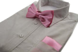 Mens Baby Pink Plain Bow Tie & Matching Pocket Square Set