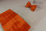 Mens Orange Cummerbund & Matching Plain Bow Tie Set