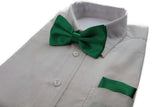 Mens Green Plain Bow Tie & Matching Pocket Square Set