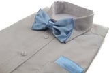 Mens Light Blue Plain Bow Tie & Matching Pocket Square Set