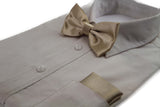 Mens Champagne Plain Bow Tie & Matching Pocket Square Set