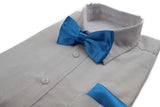 Mens Santorini Blue Plain Bow Tie & Matching Pocket Square Set