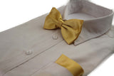 Mens Yellow Gold Plain Bow Tie & Matching Pocket Square Set
