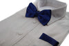 Mens Navy Plain Bow Tie & Matching Pocket Square Set