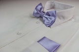 Mens Lavender Plain Bow Tie & Matching Pocket Square Set