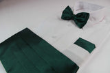Mens Bottle Green Cummerbund & Matching Plain Bow Tie And Pocket Square Set