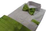 Mens Light Green Cummerbund & Matching Plain Bow Tie And Pocket Square Set