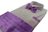 Mens Light Purple Cummerbund & Matching Plain Bow Tie And Pocket Square Set