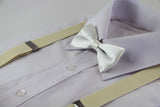 Boys Adjustable Ivory 65cm Suspenders & Matching Bow Tie Set