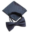 Mens Dark Grey With Silver Stars Matching Bow Tie & Pocket Square Set