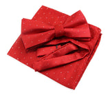 Mens Red With Silver Stars Matching Bow Tie & Pocket Square Set