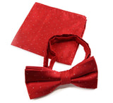 Mens Red With Silver Stars Matching Bow Tie & Pocket Square Set