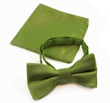 Mens Olive Green With Silver Stars Matching Bow Tie & Pocket Square Set