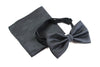 Mens Black Plain Coloured Checkered Bow Tie & Matching Pocket Square Set