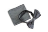 Mens Dark Silver Plain Coloured Checkered Bow Tie & Matching Pocket Square Set